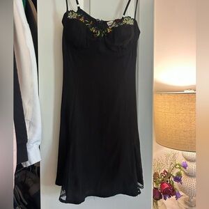 Princess Polly Black Mini Dress with Floral Embroidery